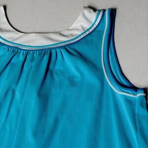 Lorraine Nylon Medium Nightgown Blue White Retro Mod Sleeveless 70s House Dress